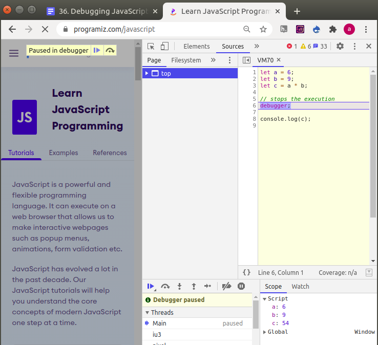 Working of debugger in the browser