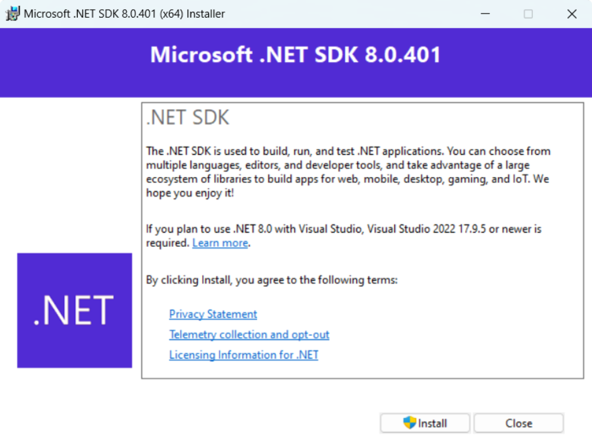 .NET SDK Installer