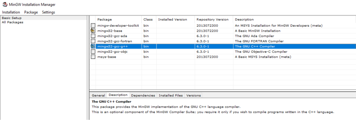 C++ GCC-Core Package Installation