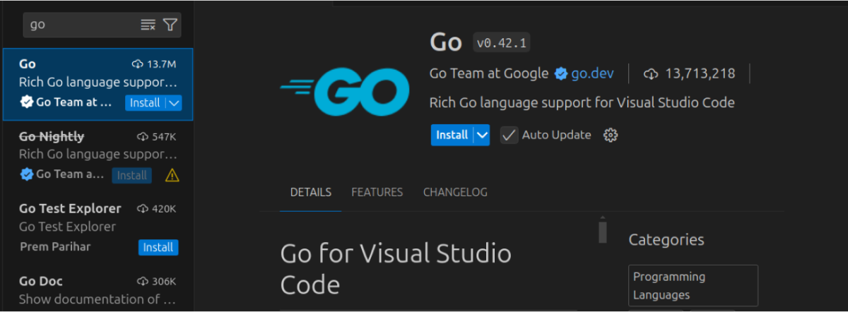 Install Go Extension in VS code for Ubuntu